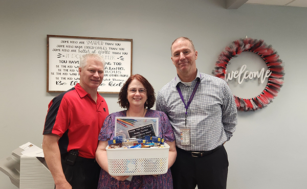 Clarion's Gene R presented teachers with a goodie basket during Teacher Appreciation Week