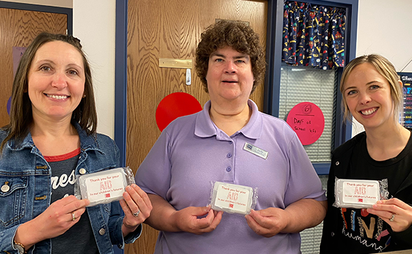 Kanawha's Judy V presented West Hancock teachers with a gift during Teacher Appreciation Week