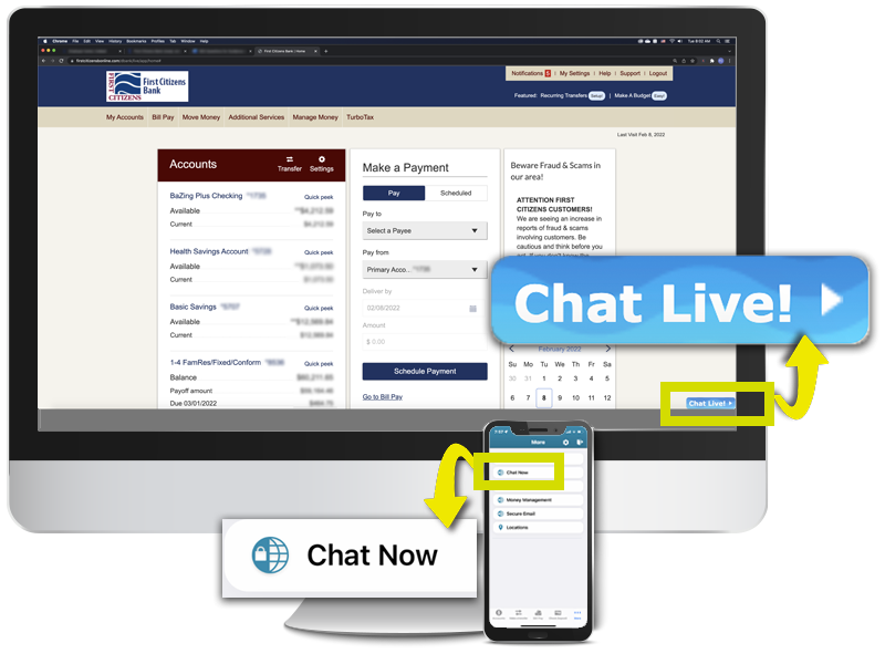 Device screen displaying live chat on desktop and mobile.