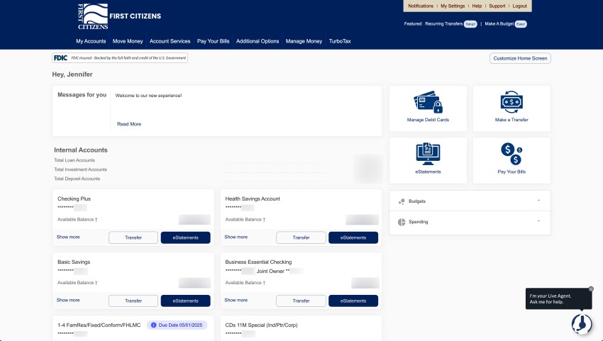 screenshot of our FCB online banking