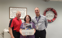 Clarion&#039;s Gene R presented teachers with a goodie basket during Teacher Appreciation Week