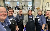 Mason City West staff Jenna, McKenzie, Leah, Jennifer, Pam, and Ann volunteered at the Community Kitchen