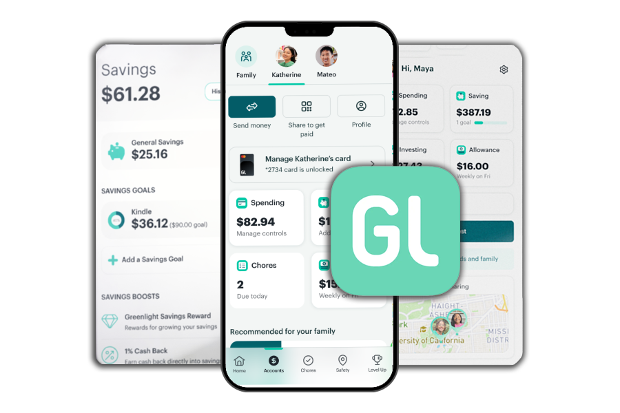 previews of the greenlight mobile app on smartphone