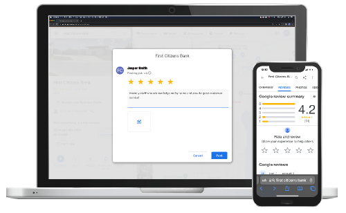 phone and laptop showing Google Reviews