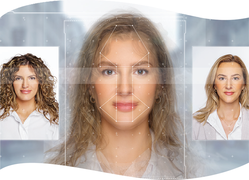 three women AI generated analyzing faces