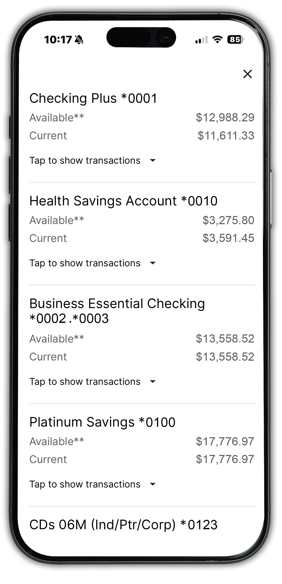 smartphone showing a preview of the quick balance feature